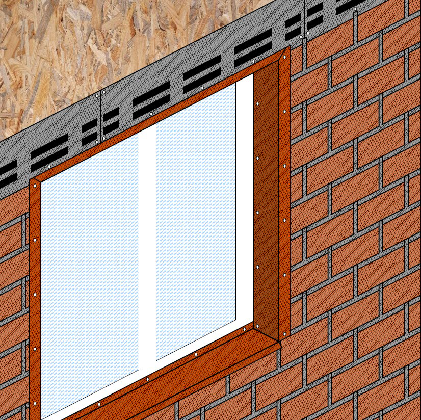 Монтаж фасадной плитки над оконным проёмом brick